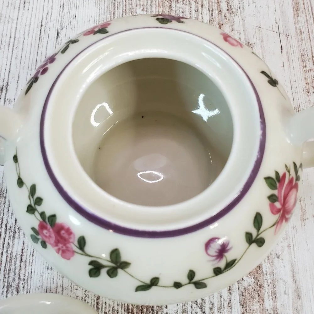 Eschenbach Bavaria Germany Elfenbein Porzellan Sugar Bowl w Lid Floral 2 Handle
